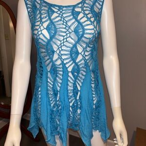 Say What? Blue Crochet Tank Top
